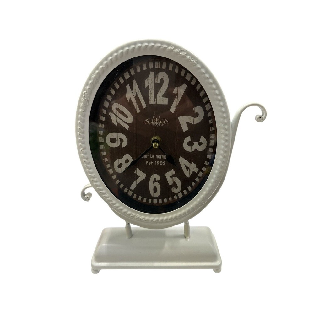 Clock-Chef Le Normand-1902 Theme Rustic Iron-Metal Glass Oval Mantle Desk 11x8”